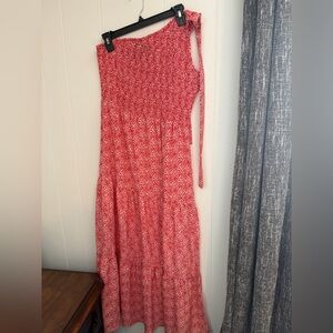 PrettyGarden Red Floral Smocked Maxi Dress One Shoulder Size Large